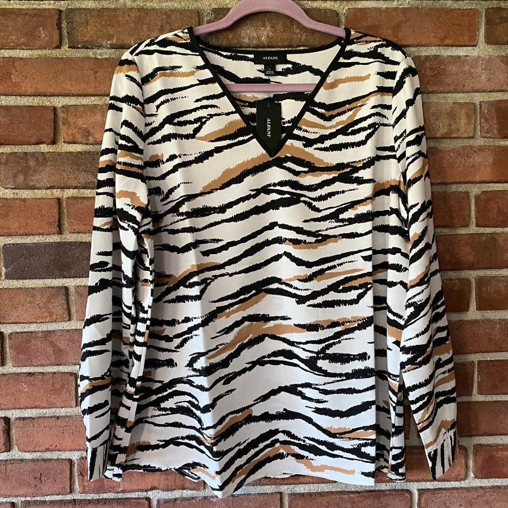 Alfani Zebra Stripe V-Neck Long Sleeve Blouse